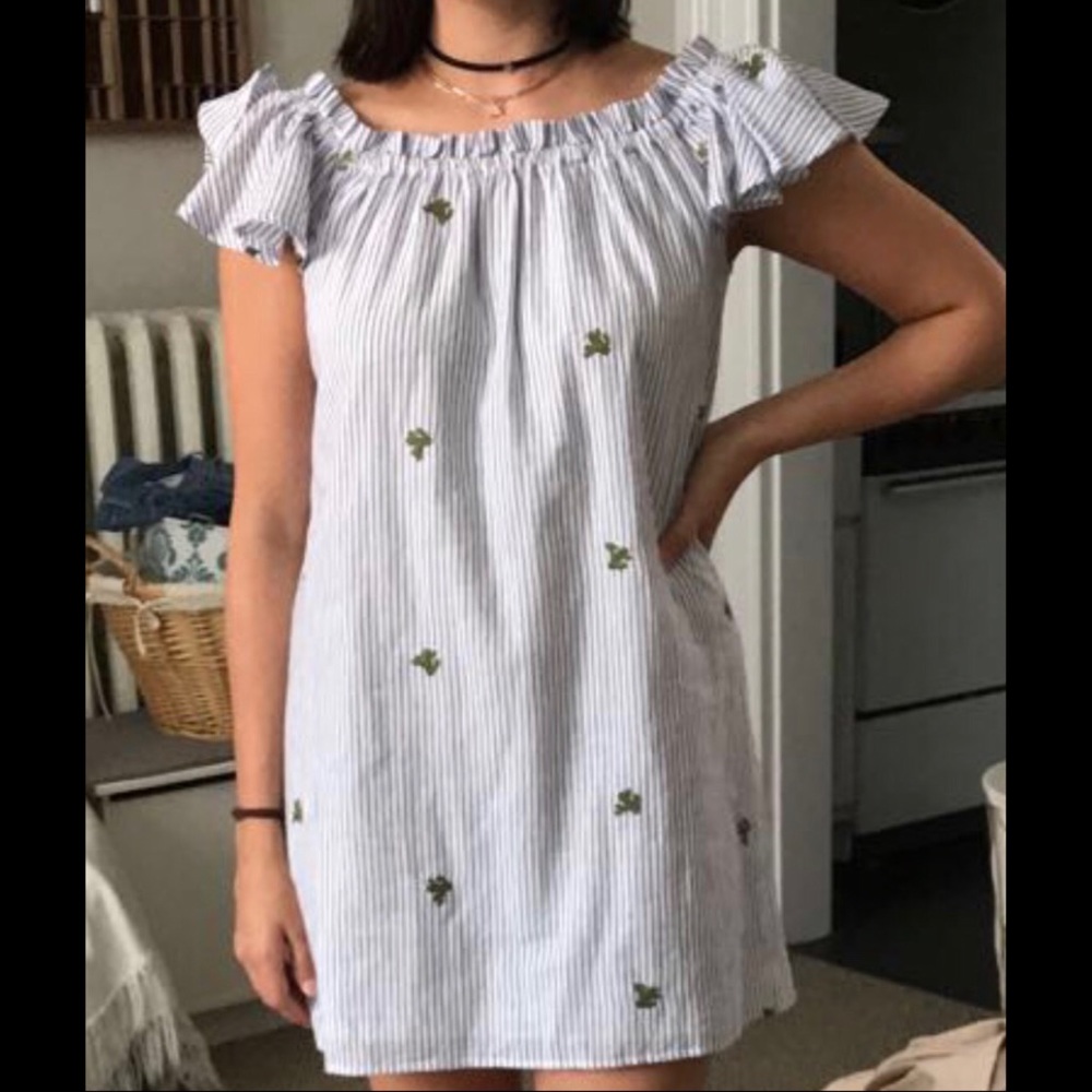 Off Shoulder Seersucker Cactus Dress